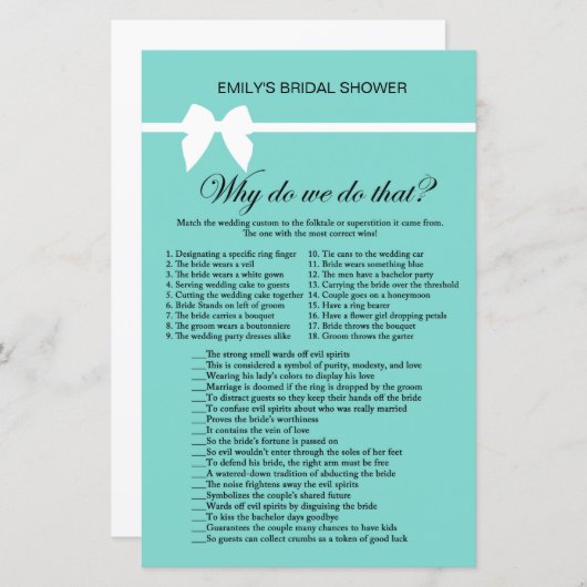 Aqua- en lint-Vrijgezellenfeest-game AFGEDRUKT (Voorkant / Achterkant)