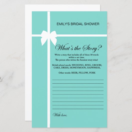 Aqua- en lint-Vrijgezellenfeest-game AFGEDRUKT (Voorkant / Achterkant)