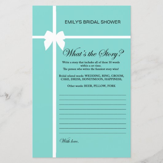 Aqua- en lint-Vrijgezellenfeest-game AFGEDRUKT (Voorkant)