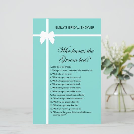 Aqua- en lint-Vrijgezellenfeest-game AFGEDRUKT (Staand voorkant)