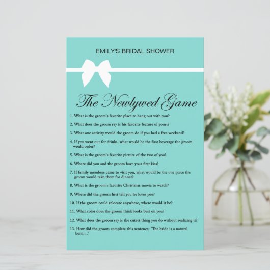 Aqua- en lint-Vrijgezellenfeest-game AFGEDRUKT (Staand voorkant)