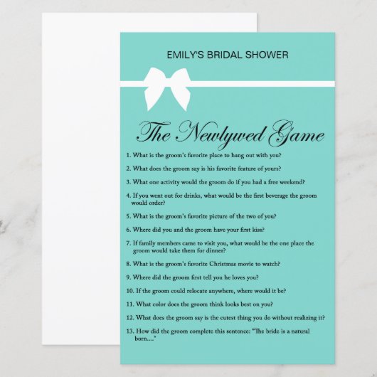 Aqua- en lint-Vrijgezellenfeest-game AFGEDRUKT (Voorkant / Achterkant)