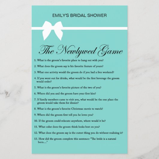 Aqua- en lint-Vrijgezellenfeest-game AFGEDRUKT (Voorkant)