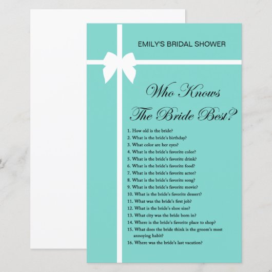 Aqua- en lint-Vrijgezellenfeest-game AFGEDRUKT (Voorkant / Achterkant)