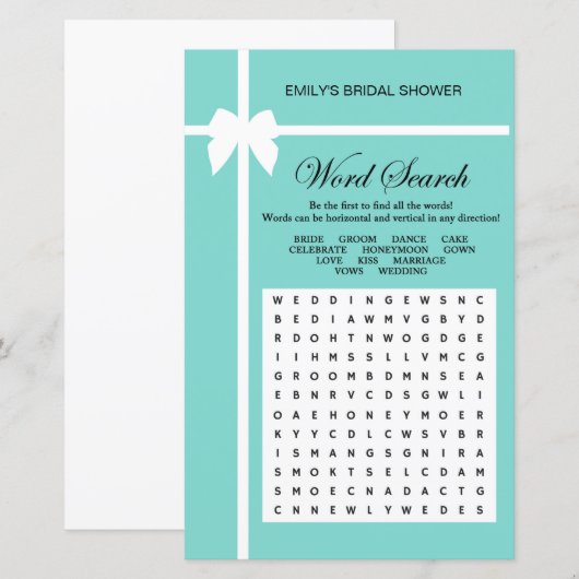 Aqua- en lint-Vrijgezellenfeest-game AFGEDRUKT (Voorkant / Achterkant)