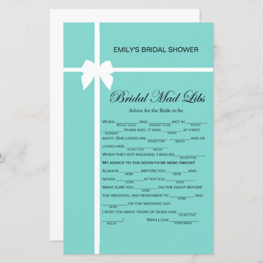 Aqua- en lint-Vrijgezellenfeest-game AFGEDRUKT (Voorkant / Achterkant)