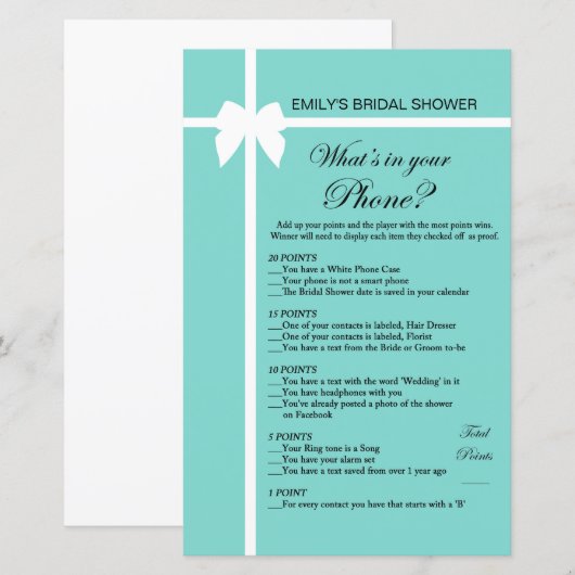 Aqua- en lint-Vrijgezellenfeest-game AFGEDRUKT (Voorkant / Achterkant)