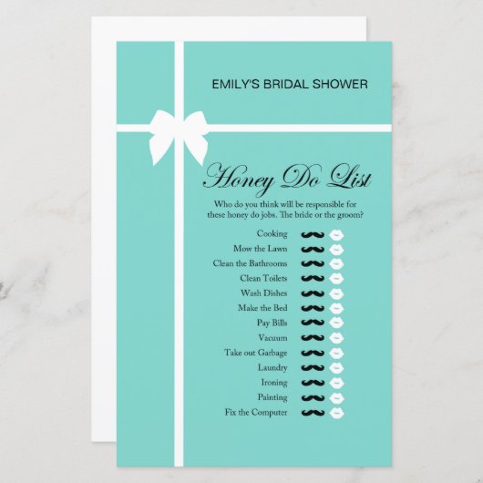 Aqua- en lint-Vrijgezellenfeest-game AFGEDRUKT (Voorkant / Achterkant)