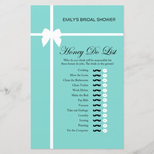 Aqua- en lint-Vrijgezellenfeest-game AFGEDRUKT (Voorkant)