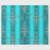 Aqua en Metallic Silver Kerstmis Cadeaupapier (Vlak)