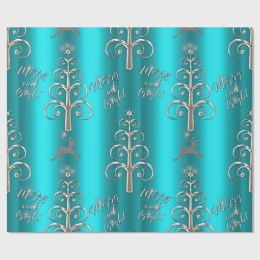 Aqua en Metallic Silver Kerstmis Cadeaupapier (Vlak)