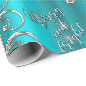 Aqua en Metallic Silver Kerstmis Cadeaupapier (Rol Hoek)