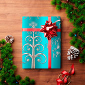 Aqua en Metallic Silver Kerstmis Cadeaupapier