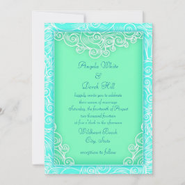 Aqua en Mint Waves Green Beach Wedding Kaart