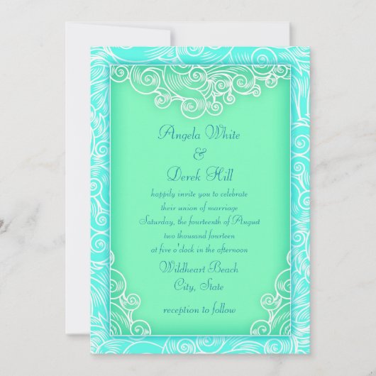 Aqua en Mint Waves Green Beach Wedding Kaart (Voorkant)