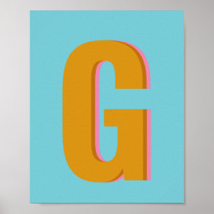 Aqua en Mustard Retro Typografie Monogram Initiaal Poster