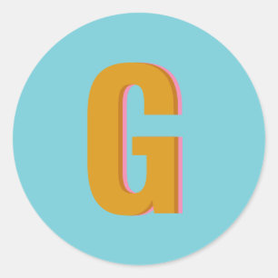 Aqua en Mustard Retro Typografie Monogram Initiaal Ronde Sticker