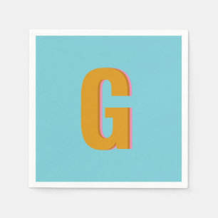 Aqua en Mustard Retro Typografie Monogram Initiaal Servet