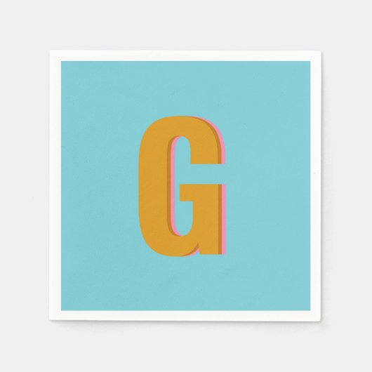 Aqua en Mustard Retro Typografie Monogram Initiaal Servet (Voorkant)