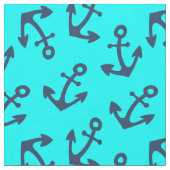 Aqua en Navy Blauwe Anker Stof Per Meter (Close Up)