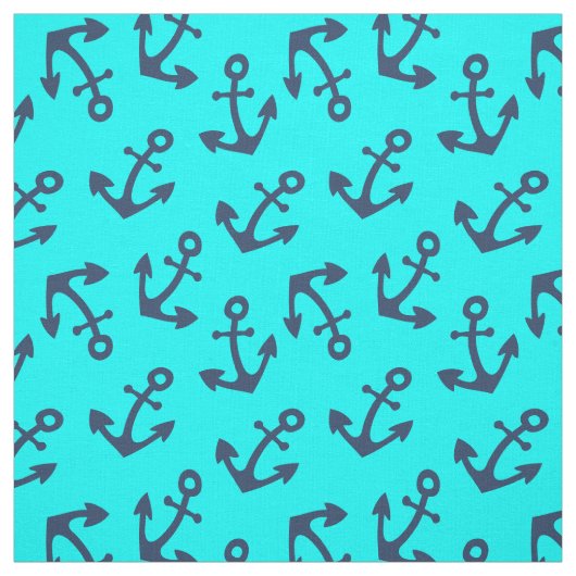 Aqua en Navy Blauwe Anker Stof Per Meter (Swatch)