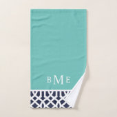 Aqua en Navy Blauwe Trellis Monogram Bad Handdoek (Handdoek)