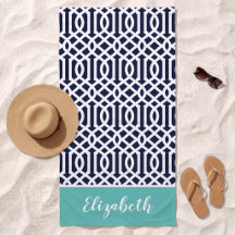 Aqua en Navy Blauwe Trellis Monogram