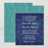 Aqua en Navy Blue Damask Two Tone Wedding V326 V2 Kaart (Voorkant / Achterkant)