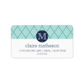 Aqua en Navy Preppy Diamond Chevron Monogram Etiket (Voorkant)