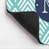 Aqua en Navy Preppy Diamond Chevron Monogram Muismat (Hoek)
