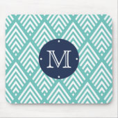 Aqua en Navy Preppy Diamond Chevron Monogram Muismat (Voorkant)