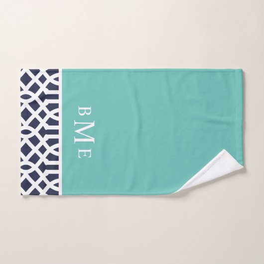 Aqua en Navy Trellis Monogram Bad Handdoek (Handdoek)