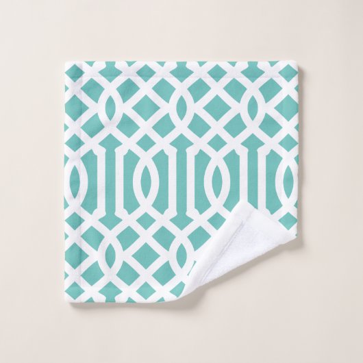 Aqua en Navy Trellis Monogram Bad Handdoek (Wasdoekje)
