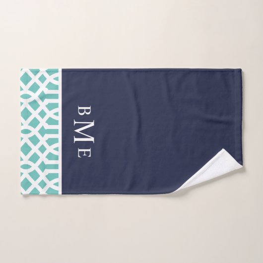 Aqua en Navy Trellis Monogram Bad Handdoek (Handdoek)