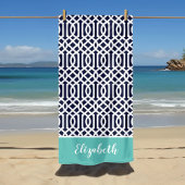 Aqua en Navy Trellis Monogram Strandlaken
