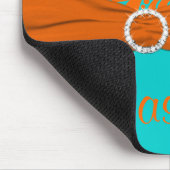 Aqua en Oranje Damask Mousepad Muismat (Hoek)