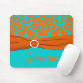 Aqua en Oranje Damask Mousepad Muismat (Met muis)