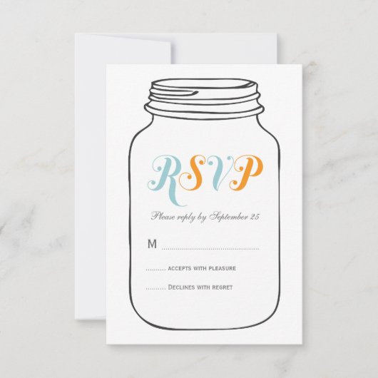 Aqua en Oranje  Mason Jar Wedding RSVP (Voorkant)