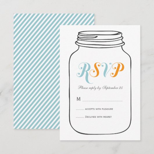 Aqua en Oranje Mason Jar Wedding RSVP (Voorkant / Achterkant)