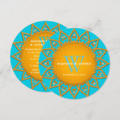 Aqua en oranje zonovergoten trouw verlovingsfeest kaart (Voorkant / Achterkant)