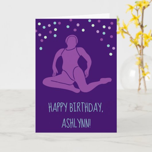 Aqua en Paars gesynchroniseerd zwemmen, gepersonal Kaart (Gele Bloem)