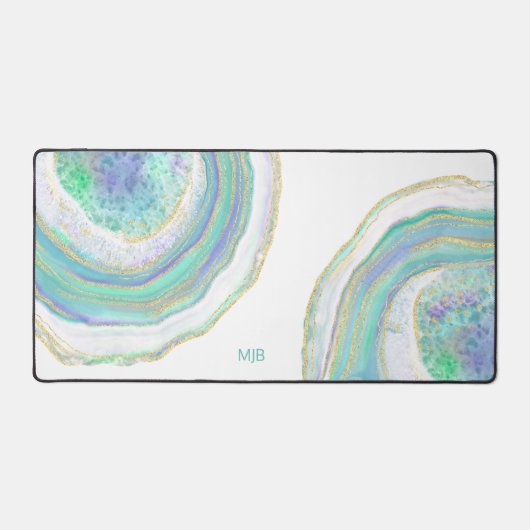 Aqua en Paarse Agaat Patroon met Monogram Bureaumat (Voorkant)