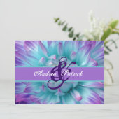 Aqua en Paarse Bloemblaadjes Bruiloft D581 Kaart (Staand voorkant)
