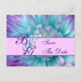 Aqua en Paarse bloemblaadjes Save the Date Aankondigingskaart