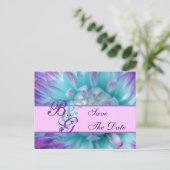 Aqua en Paarse bloemblaadjes Save the Date Aankondigingskaart (Staand voorkant)
