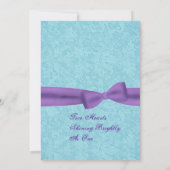 Aqua en Paarse Damask en Bow Wedding R541 Kaart (Achterkant)