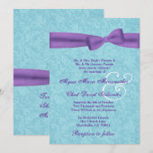 Aqua en Paarse Damask en Bow Wedding R541 Kaart (Voorkant / Achterkant)