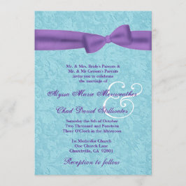 Aqua en Paarse Damask en Bow Wedding R541 Kaart