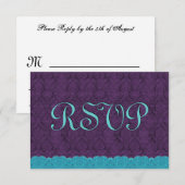 Aqua en Paarse Damask Lace RSVP Wedding Response (Voorkant / Achterkant)