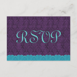 Aqua en Paarse Damask Lace RSVP Wedding Response Kaartje